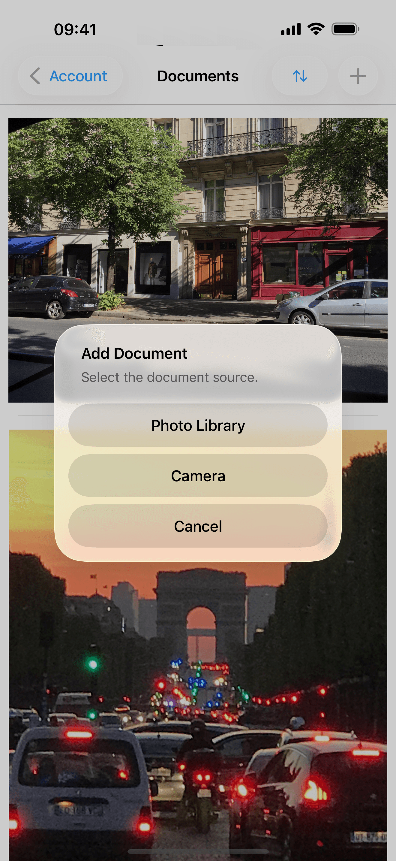 Importing a document directly from the photo library or using the camera