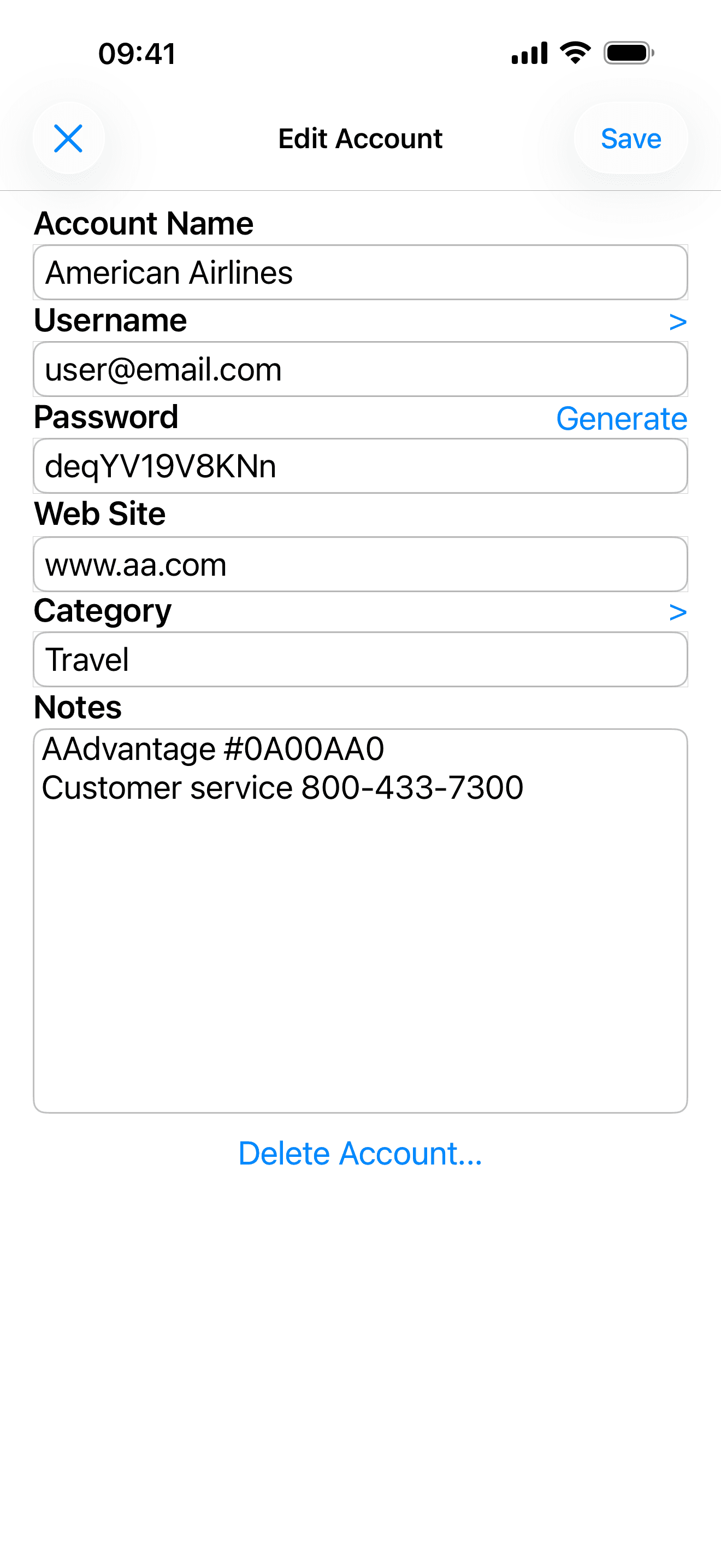 Editing account information
