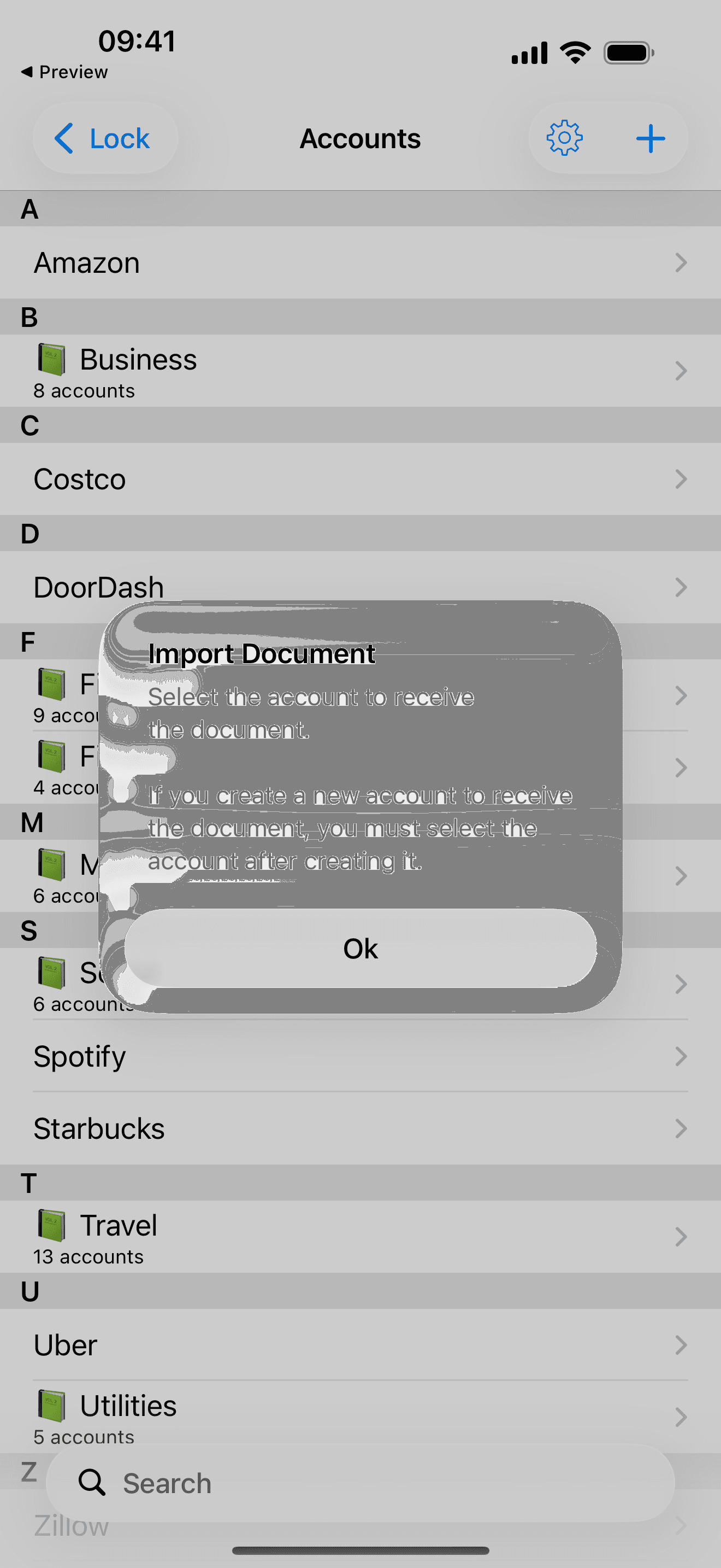 Prompt to select the account to receive an imported document