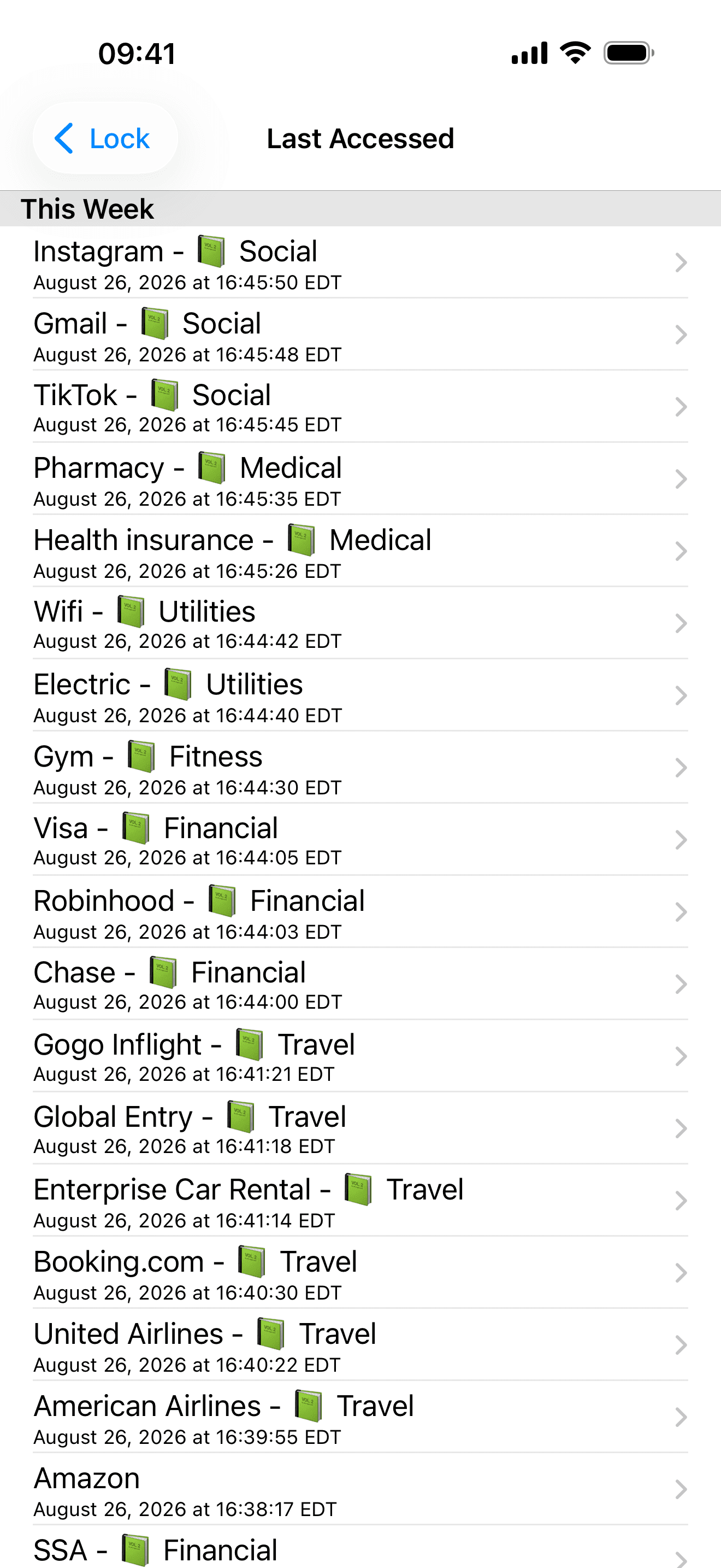Listing of accounts by most recently accessed